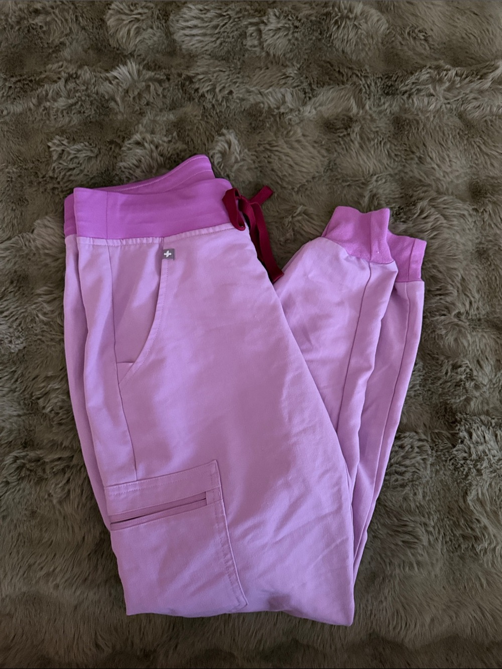 Figs Pink Cargo Jogger Pants with Magenta Drawstring